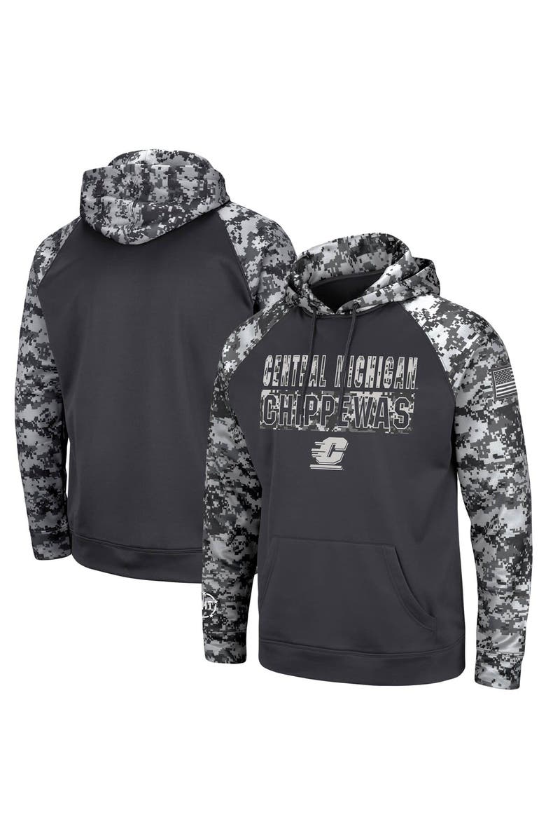 COLOSSEUM Men's Colosseum Charcoal Cent. Michigan Chippewas OHT Military Appreciation Digital Camo Pullover Hoodie, Main, color, 