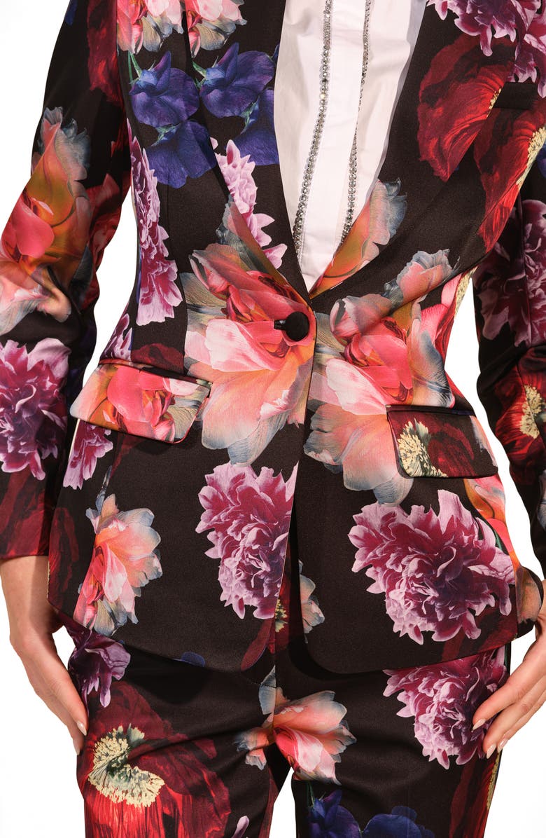 Isaac Mizrahi New York Floral Satin Tuxedo Jacket, Alternate, color, Fleur Nocturne