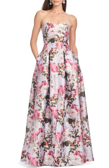 Giovanna Floral Mikado Satin Strapless Gown