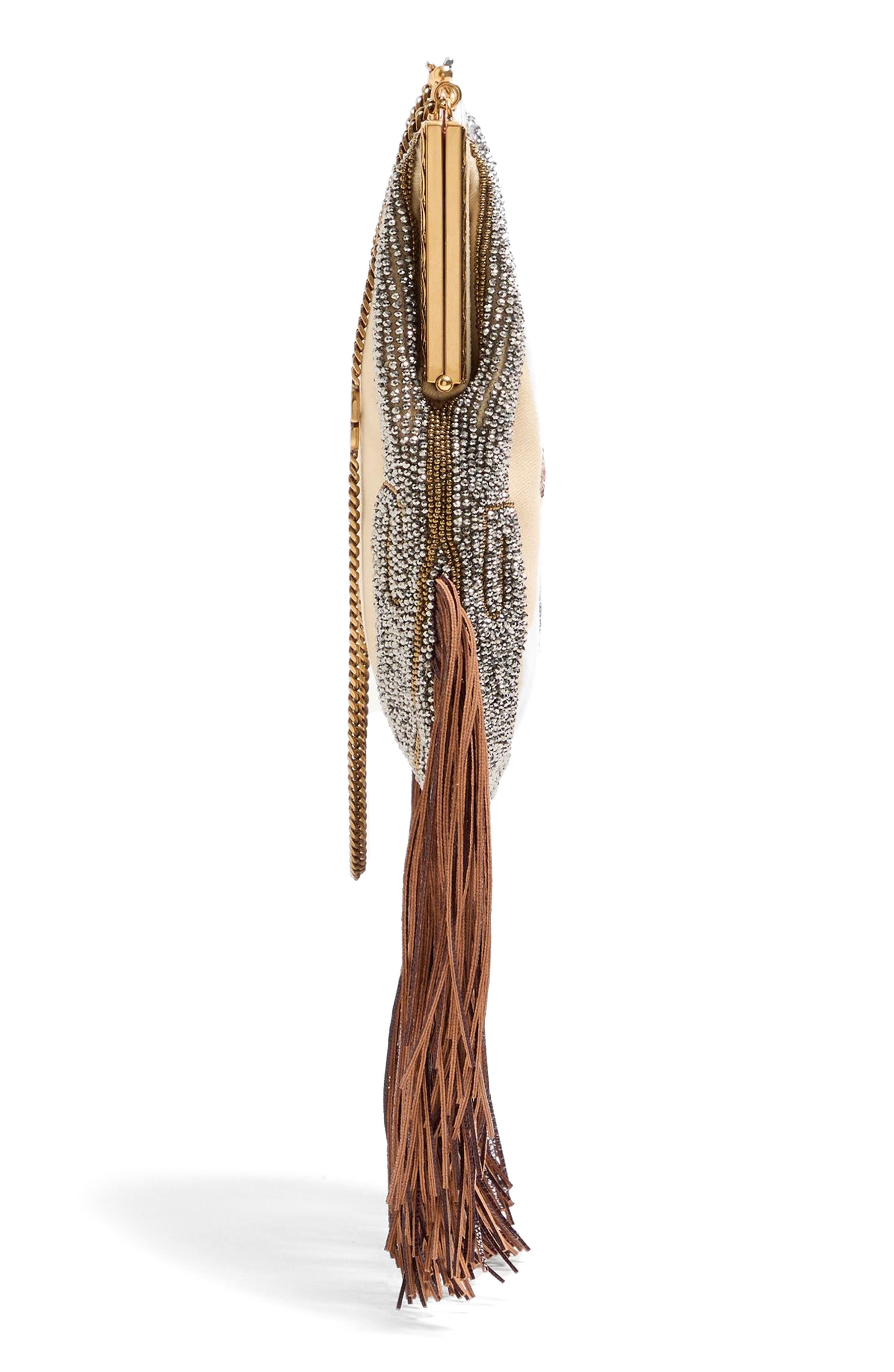Valentino Garavani Fringe Minaudière Handbag, Alternate, color, Natural/ Multi/ Maple