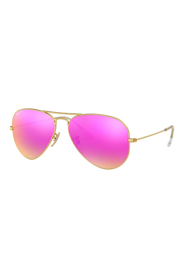 Standard Icons 58mm Mirrored Polarized Aviator Sunglasses, Alternate, color, GOLD/ PINK MIRROR