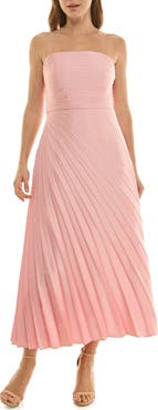 Nicole Miller Pleated Strapless Satin Cocktail Dress