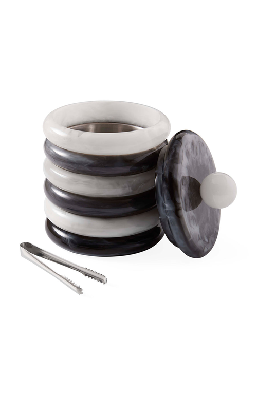 Jonathan Adler Como Ice Bucket In Black/white Marble
