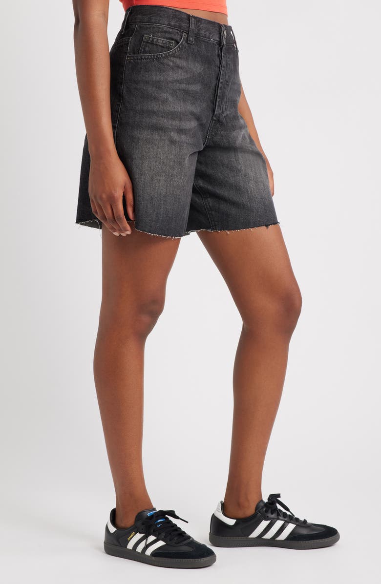 Topshop Loose Fit Denim Shorts, Alternate, color, Black