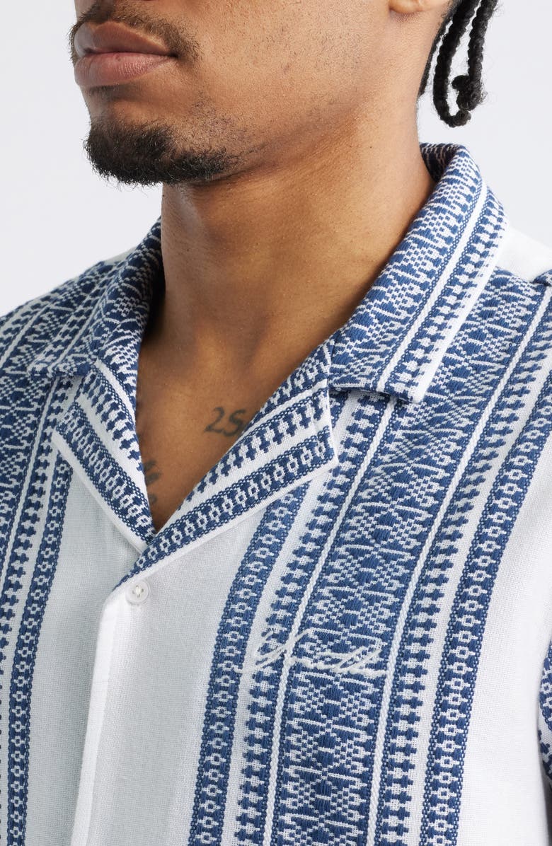 Native Youth Cedar Texture Stripe Camp Shirt, Alternate, color, 