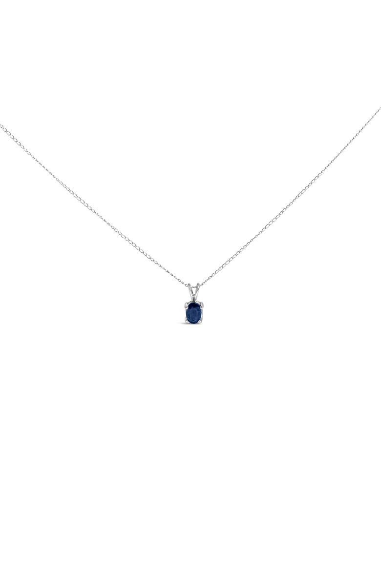 14K Gold 6x4MM Oval Shaped Gemstone Solitaire Pendant Necklace, Main, color, Blue Sapphire | White