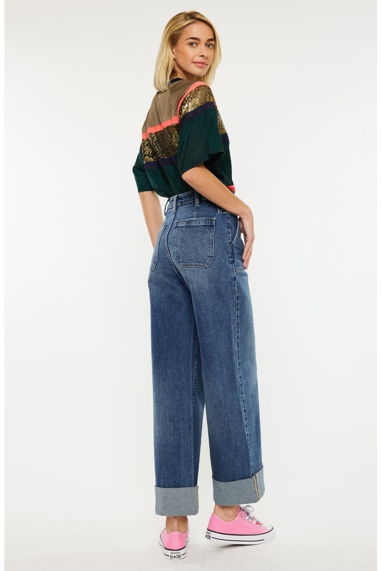 Haylee Ultra High Rise Wide Leg 90s Trousers Jeans, Alternate, color, Dark Wash