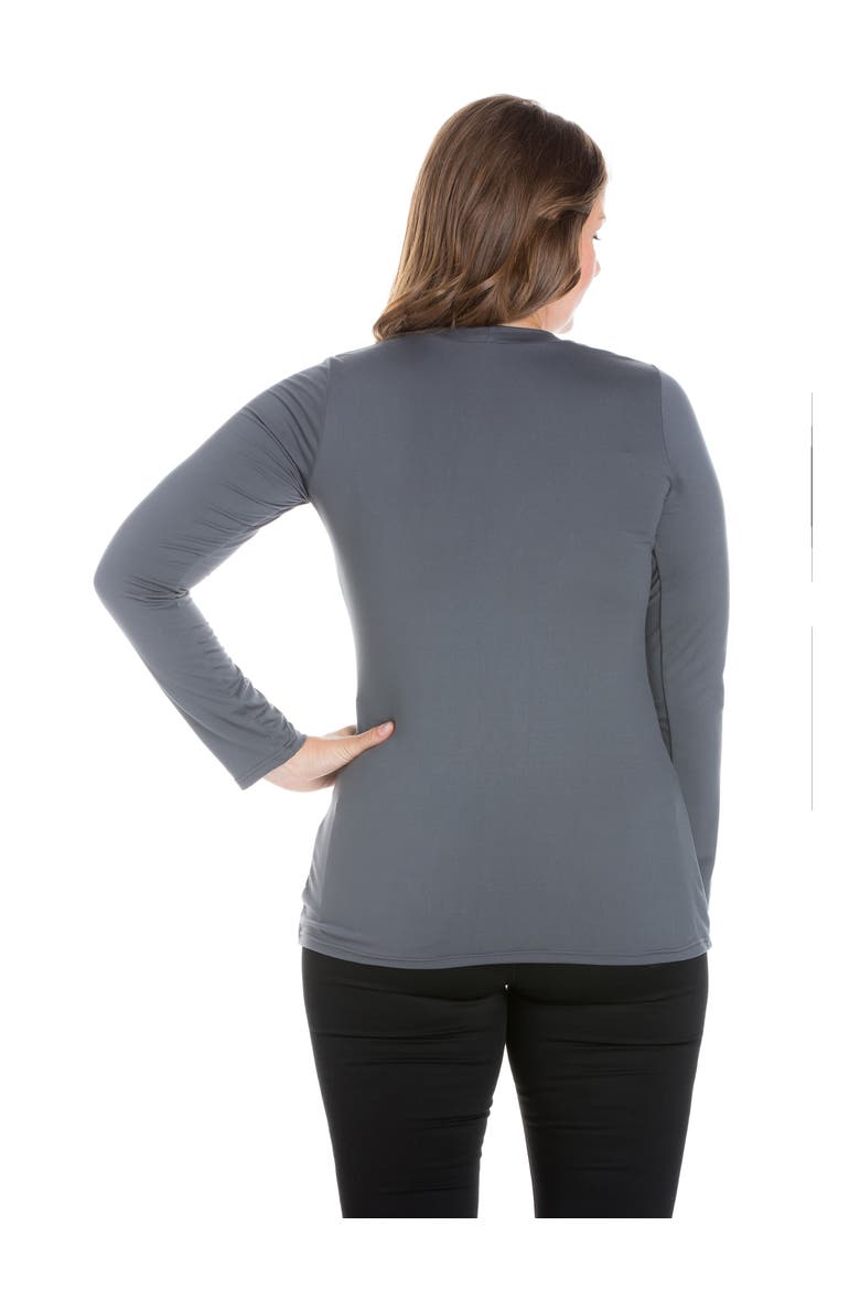 Plus Size Solid Long Sleeve Scoop Neck  Womens Tee, Alternate, color, Charcoal
