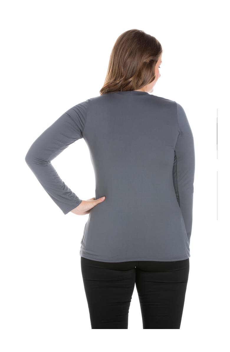 24seven Comfort Apparel Plus Size Solid Long Sleeve Scoop Neck  Womens Tee, Alternate, color, Charcoal
