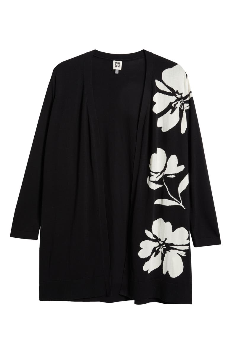 Anne Klein Floral Intarsia Open Front Longline Cardigan, Alternate, color, 