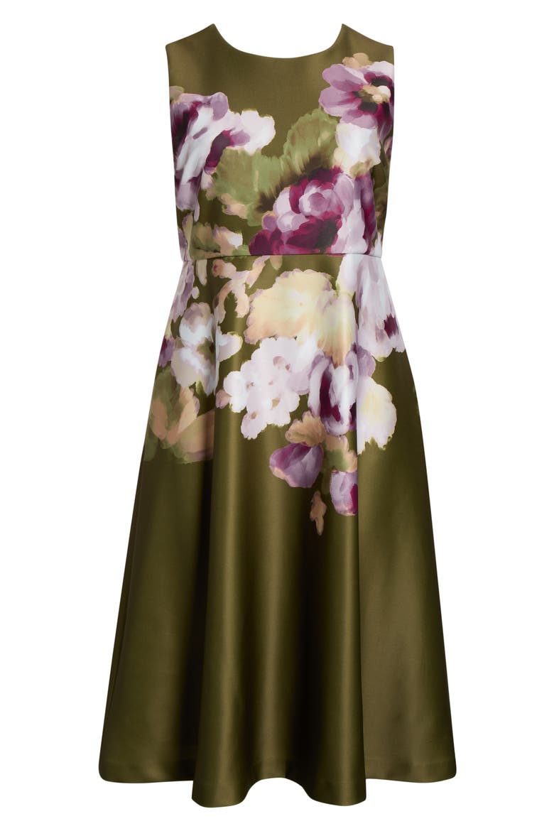 Placed Floral Sleeveless Satin Midi Dress, Alternate, color, IVY MULTI
