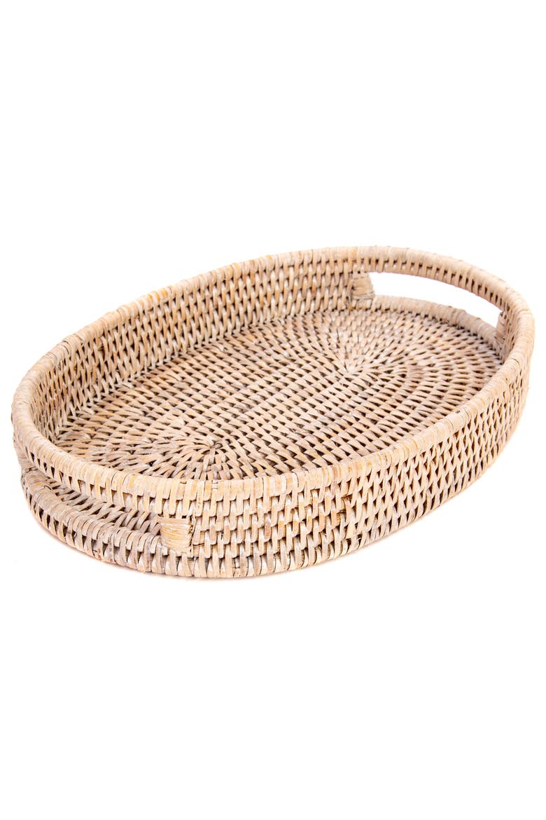Artifacts Rattan Oval Vanity Tray, Main, color, White Wash