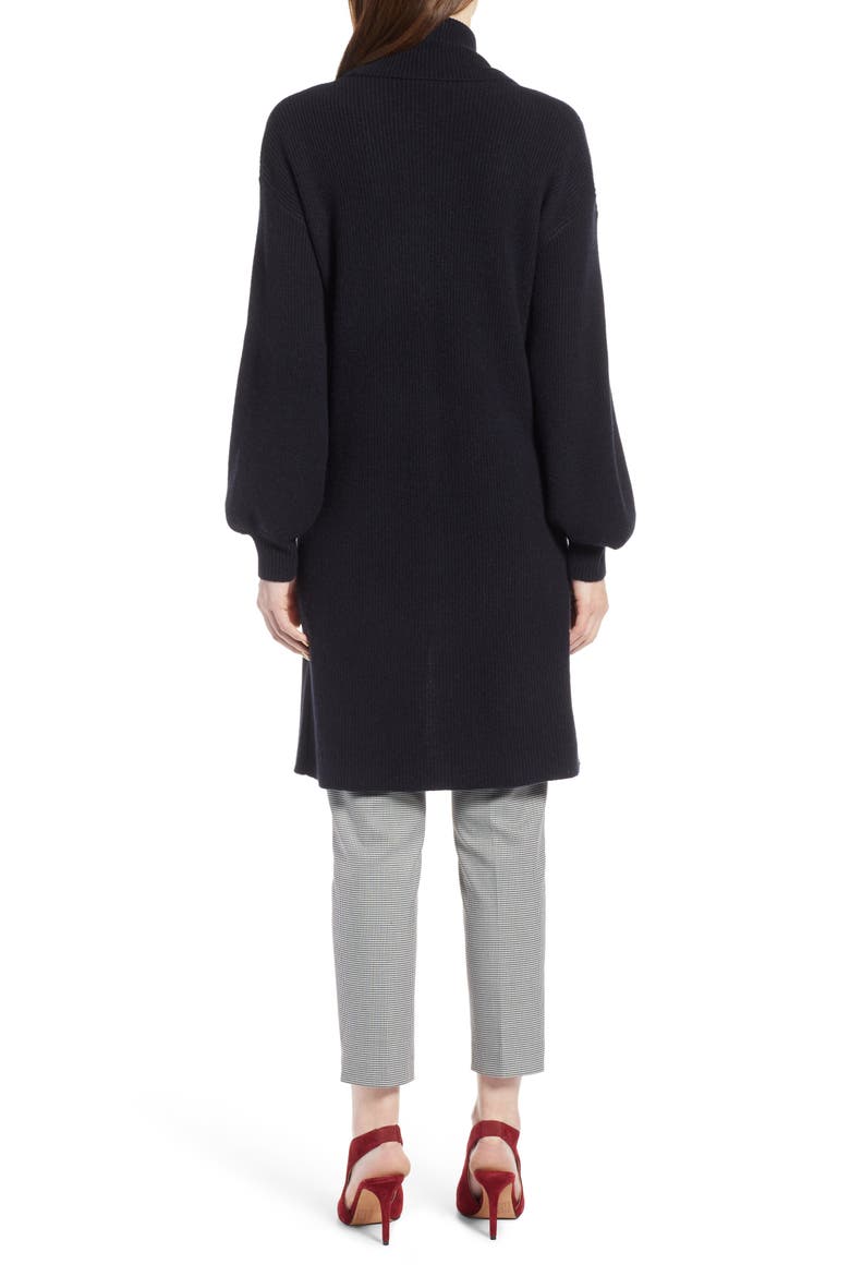 Blouson Sleeve Long Cashmere Cardigan, Alternate, color, BLACK