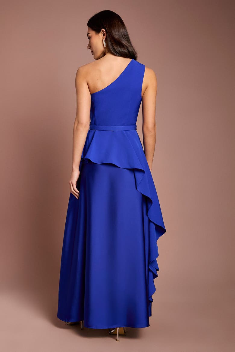 Asymmetric One-Shoulder Satin Maxi Dress, Alternate, color, Cobalt