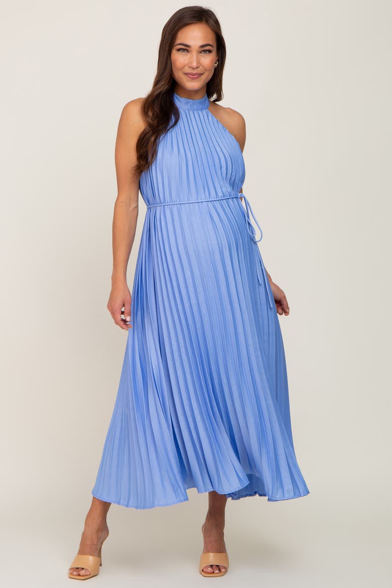 Pleated Halter Dress, Main, color, Light Blue