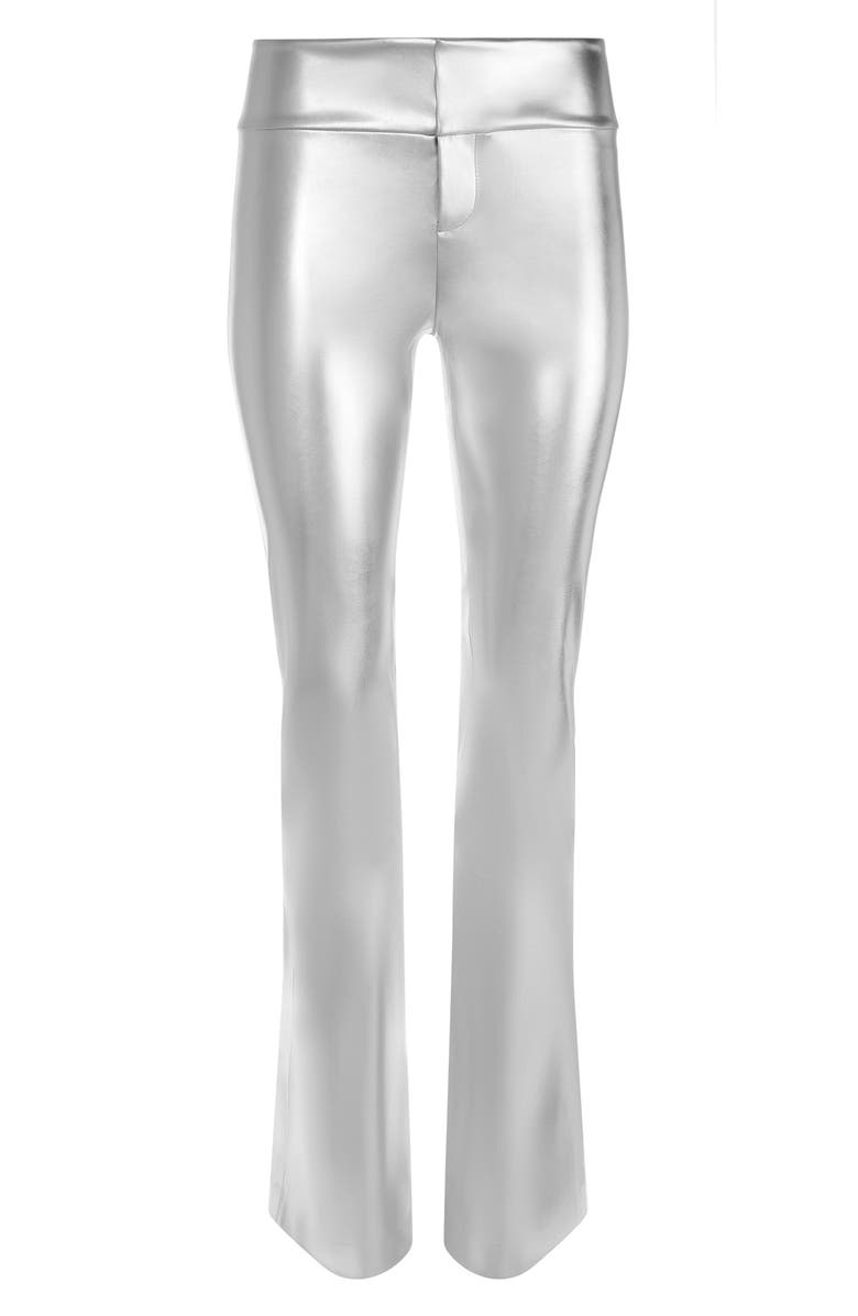 Alice + Olivia Olivia Faux Leather Flare Pants, Alternate, color, Silver