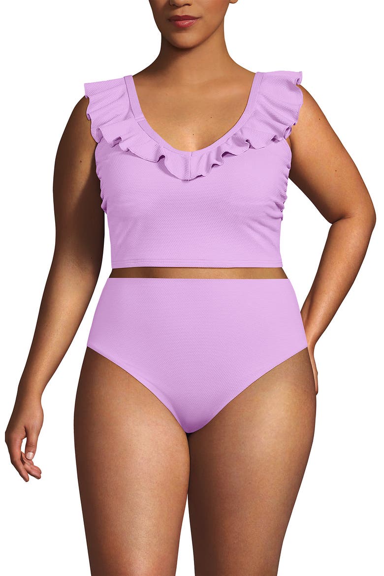 Plus Size Pique Ruffle Tankini Top and High Waisted Bottom Swimsuit Set, Main, color, Wild Lilac
