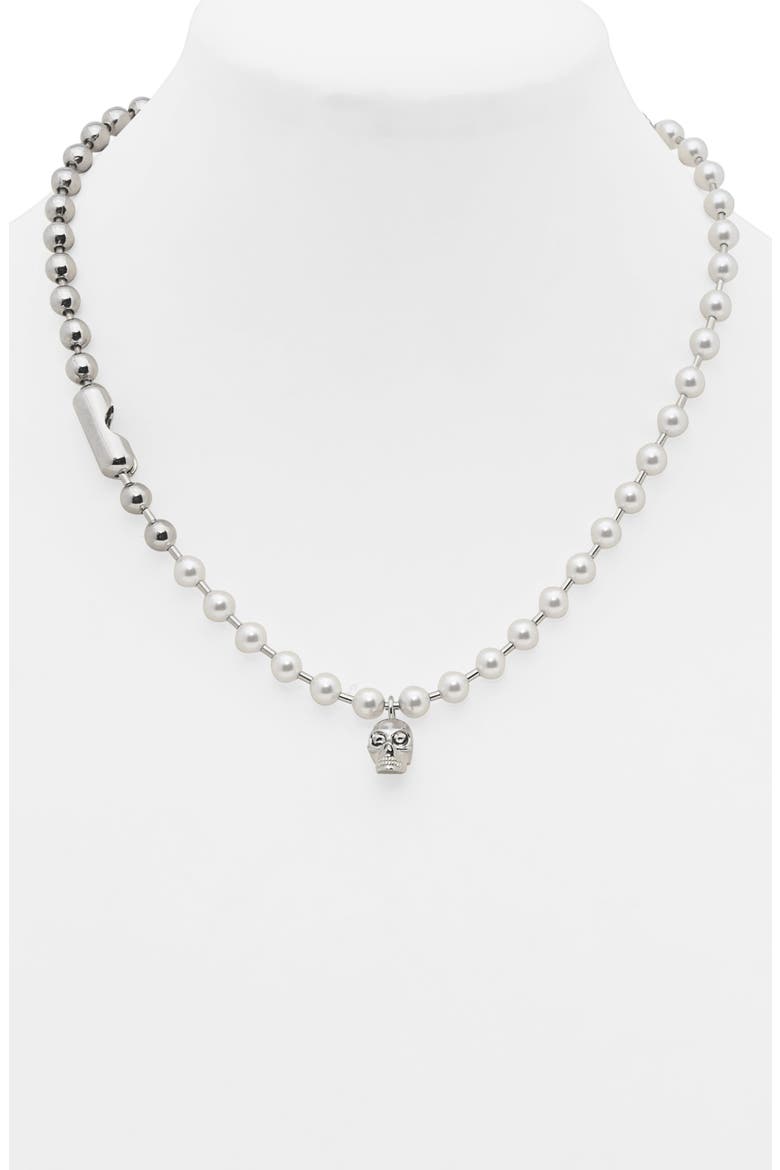 Men's Skull & Faux Pearl Pendant Necklace, Alternate, color, PEARL