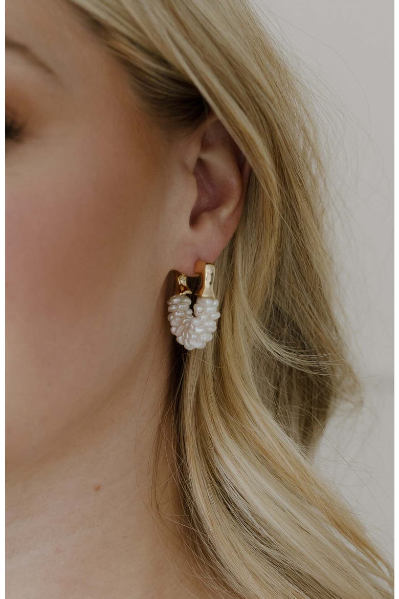 Chateau Pearl Hoops, Alternate, color, Gold