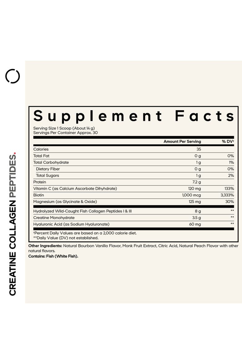 Creatine Collagen Peptides, Biotin, Magnesium, Hyaluronic Acid, Vit C, Vanilla Flavor, Alternate, color, White