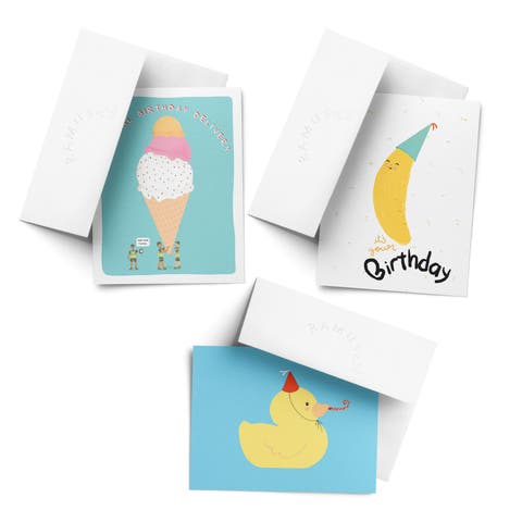 Birthday Greeting Card Pack (3ct) "Ice Cream, Duck, Banana"