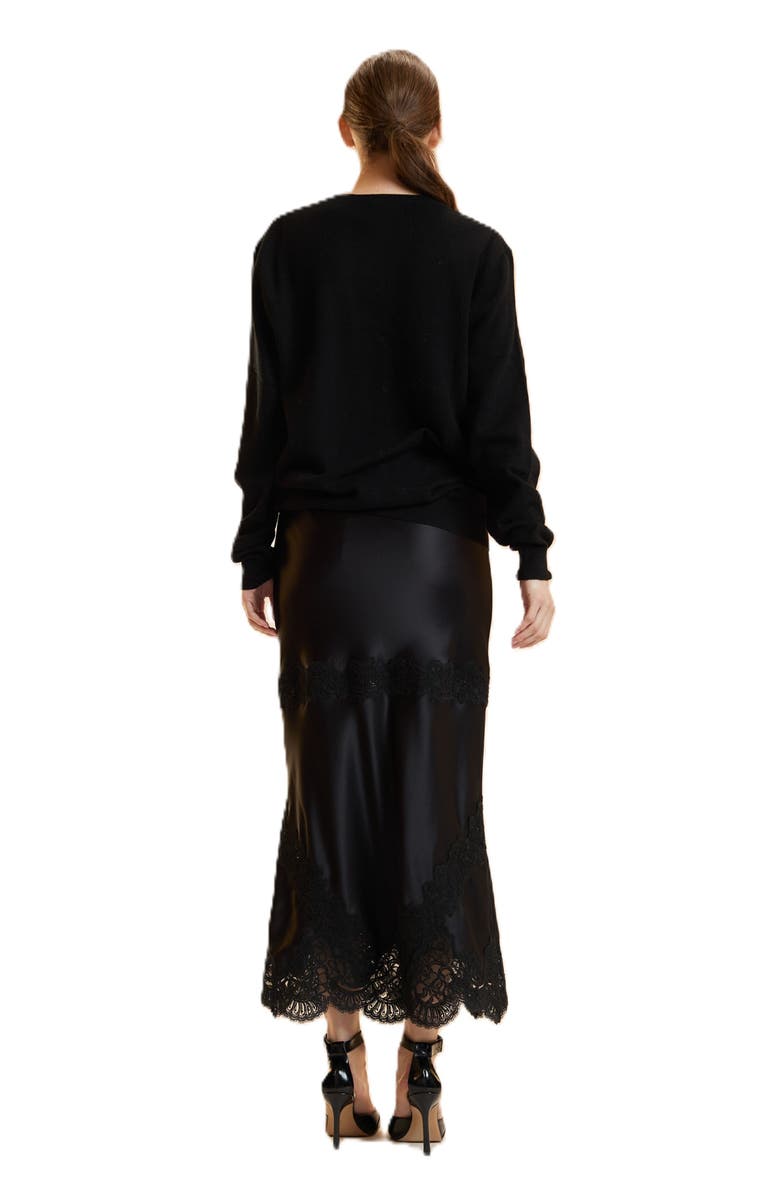 Cynthia Rowley Satin Lace Skirt, Main, color, Black