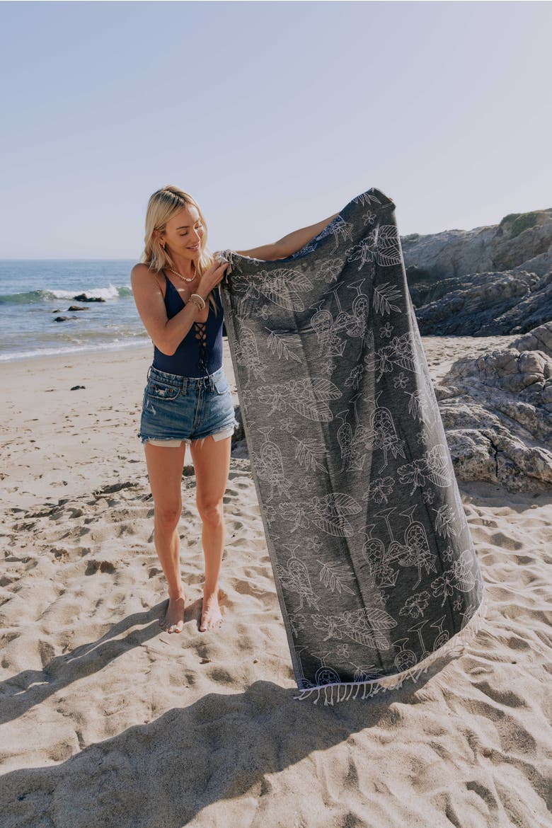 Tropical Drink Organic Turkish Towel, Alternate, color, Black