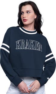 STARTER Women's Starter  Deep Sea Blue Seattle Kraken Power Play Cropped Pullover Sweatshirt