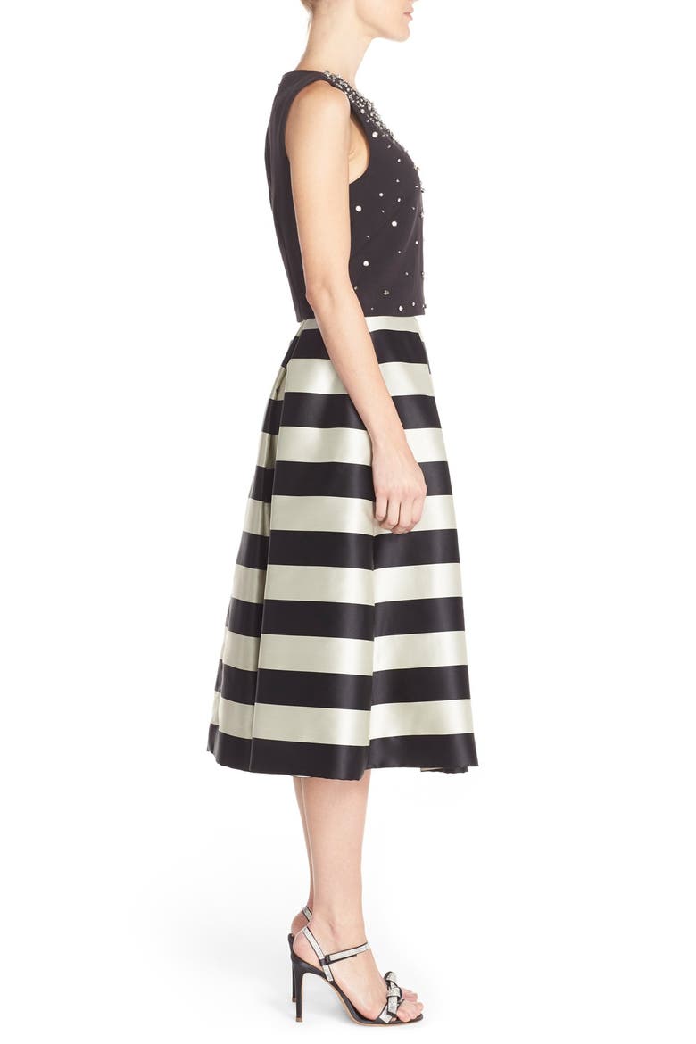 Pleated Stripe Midi Skirt, Alternate, color, IVORY/ BLACK