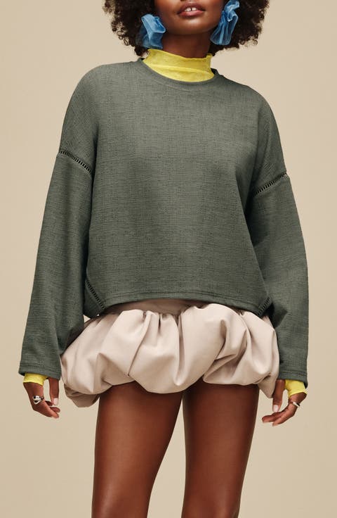 Hayvie Ladder Stitch Drop Shoulder Stretch Cotton Blend Pajama Top