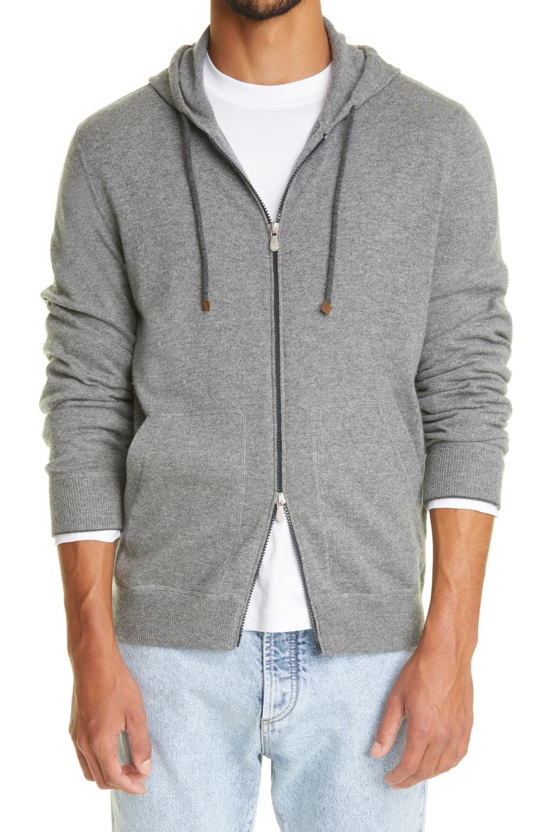 Cashmere Zip Front Hoodie, Main, color, GREY