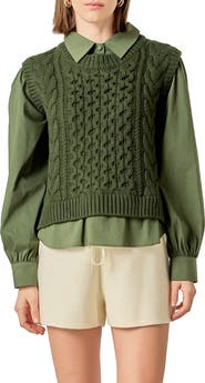English Factory Mixed Media Cable Stitch Sweater