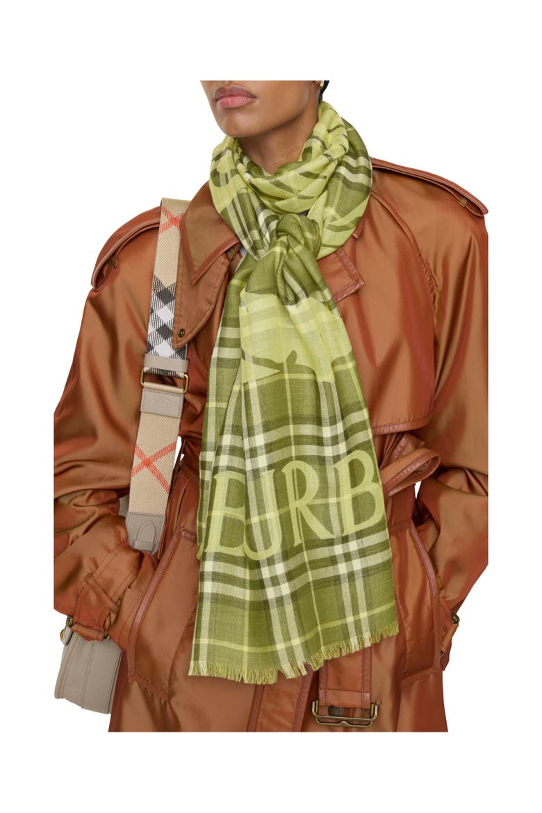 Wide Knight Check Wool Silk Scarf, Alternate, color, Pea green