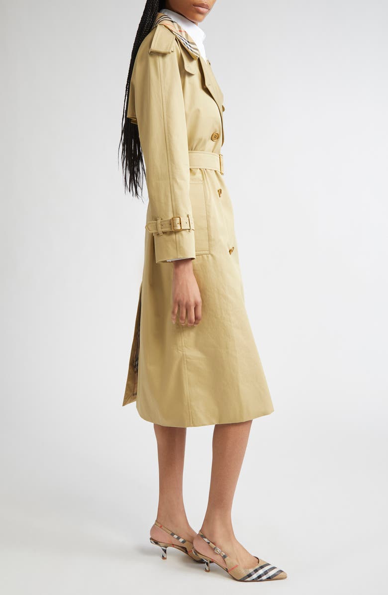 Burberry Castleford Check Collar Water Resistant Gabardine Trench Coat, Alternate, color, Hamper