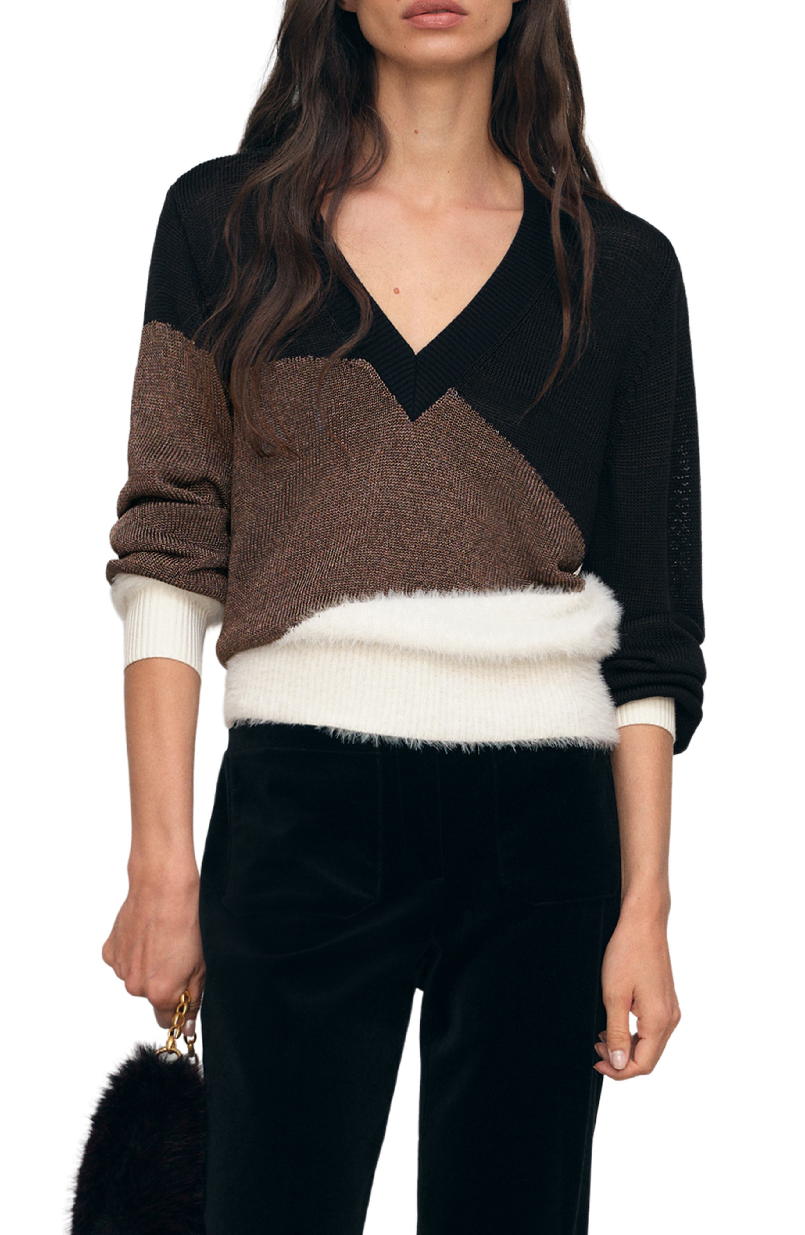 Harley Metallic Colorblock V Neck Sweater