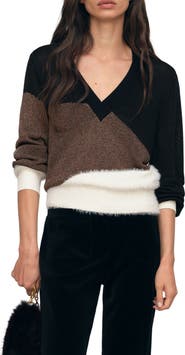 Reiss Harley Metallic Colorblock V Neck Sweater