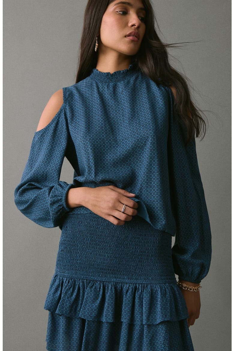 Tired Ruffle Print Skirt, Alternate, color, NAVY