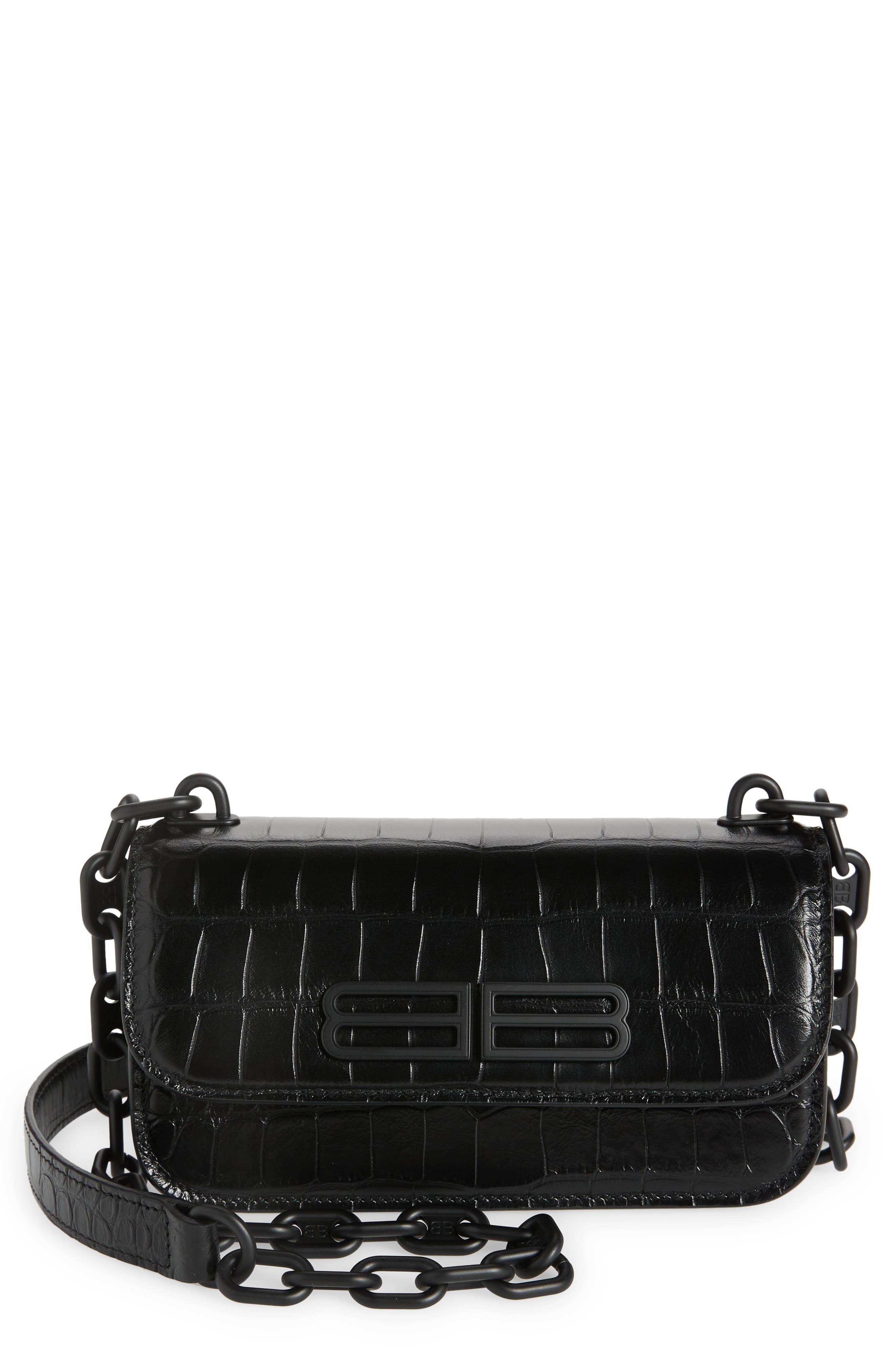 Balenciaga Gossip BB Logo Croc Embossed Leather Shoulder Bag, Main, color, 