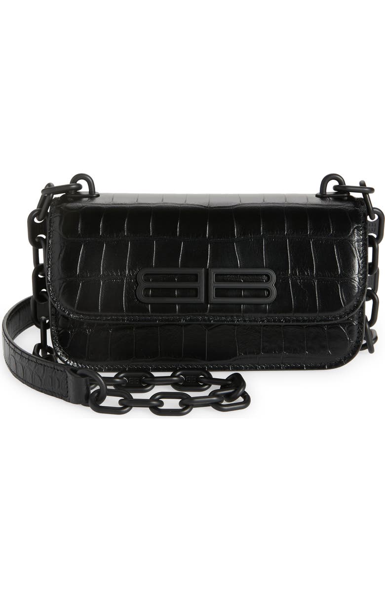 Balenciaga Gossip BB Logo Croc Embossed Leather Shoulder Bag, Main, color,