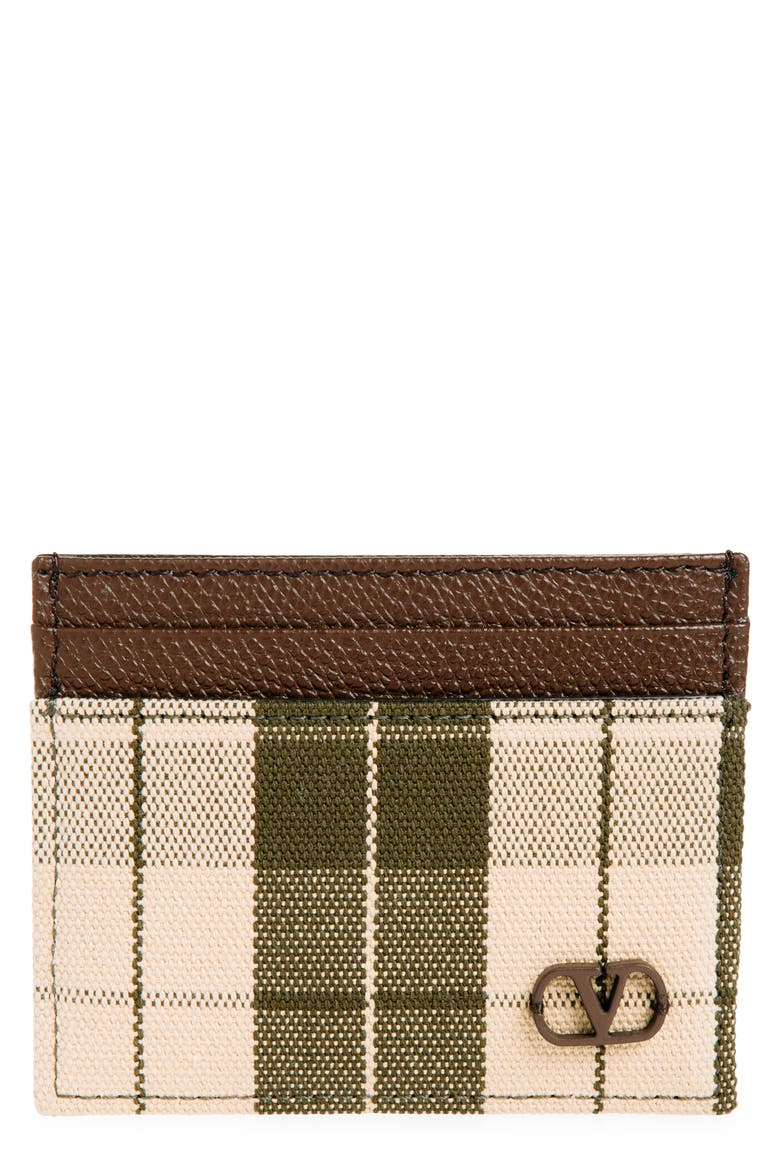 VLOGO Signature Check Canvas & Leather Card Case, Main, color, BROWN MULTI