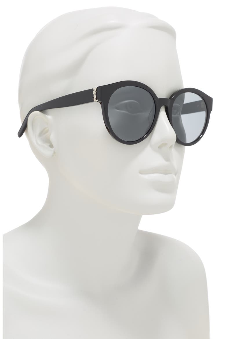 54mm Round Sunglasses, Alternate, color, SHINY BLACK
