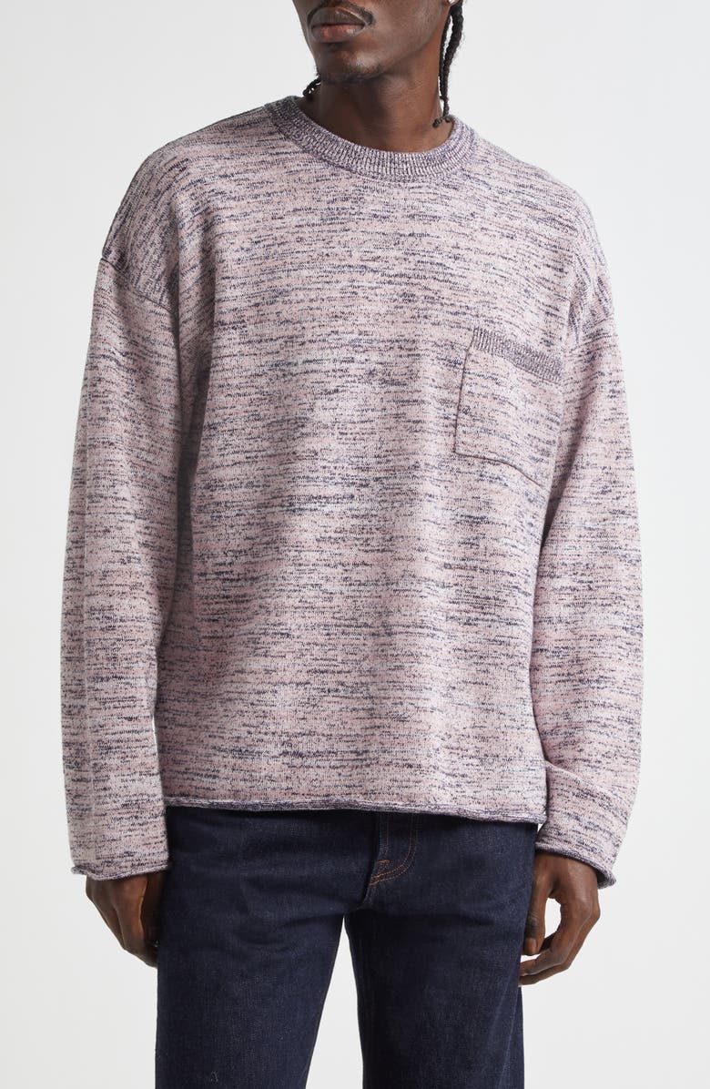 Waste Yarn Project Alice Pocket Crewneck Sweater, Main, color, Light Black Melange