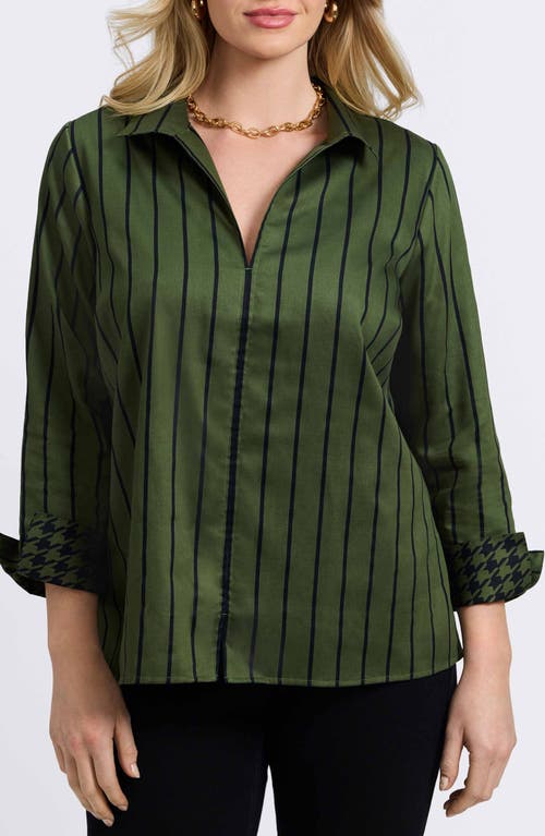 Foxcroft Agnes Stripe Three-quarter Sleeve Popover Top