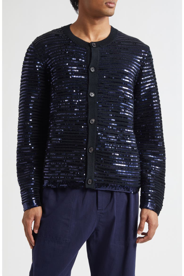 Sequin Spotlight Virgin Wool Cardigan, Main, color, BLACK