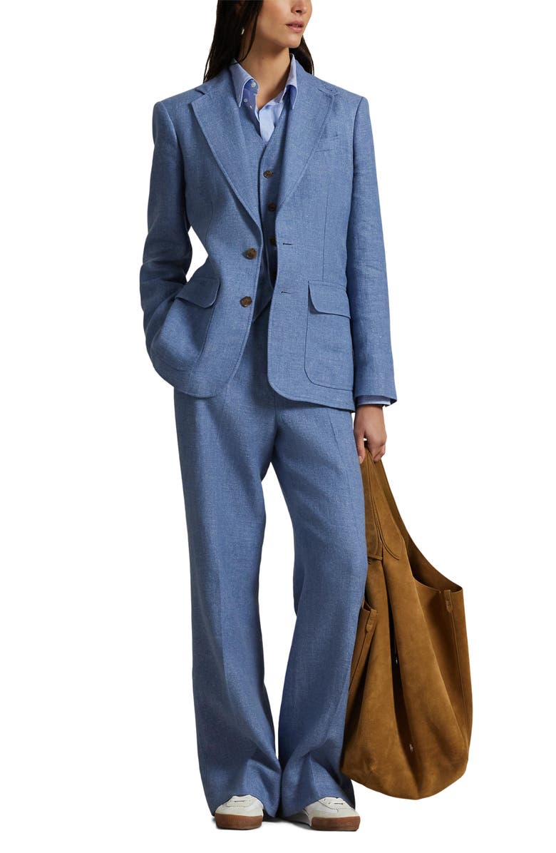 Polo Ralph Lauren High Waist Wide Leg Linen & Cotton Twill Pants, Alternate, color, Blue