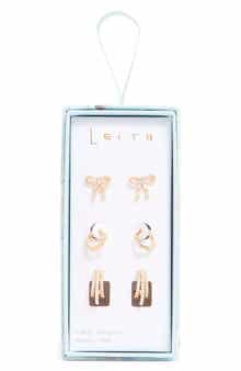 Leith Set of 3 Assorted Stud & Huggie Hoop Earrings