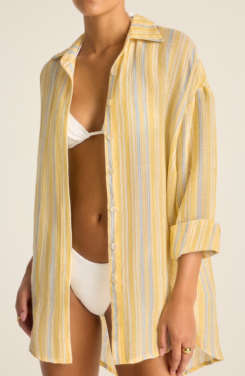 Vitamin A<sup>®</sup> Playa Oversize Linen Cover-Up Shirt, Main, color,