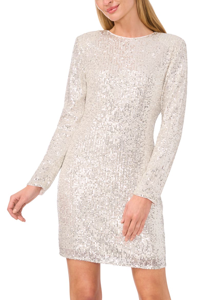 Sequin Long Sleeve Minidress, Alternate, color, CHAMPAGNE BROWN