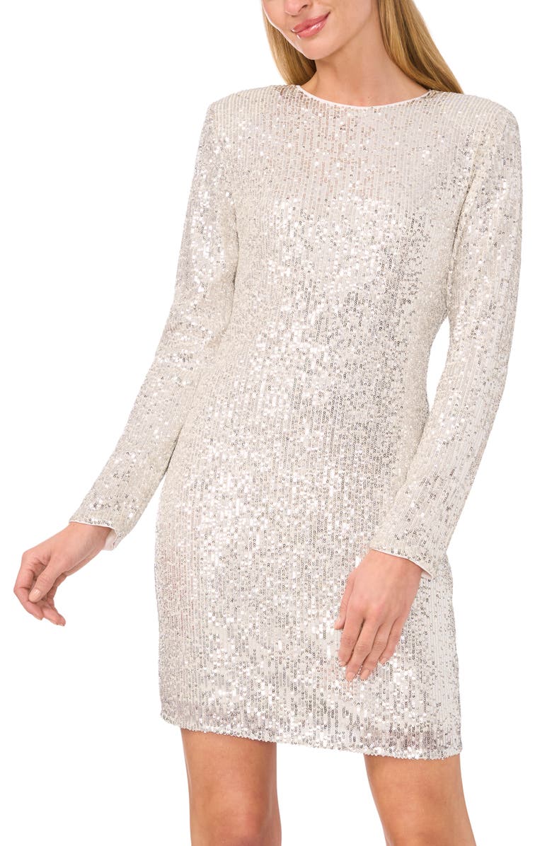 CeCe Sequin Long Sleeve Minidress, Alternate, color, Champagne Brown