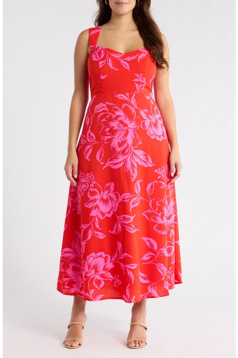 Darline Floral Bary Smocked Maxi Dress, Main, color, RED-PINK-COMBO